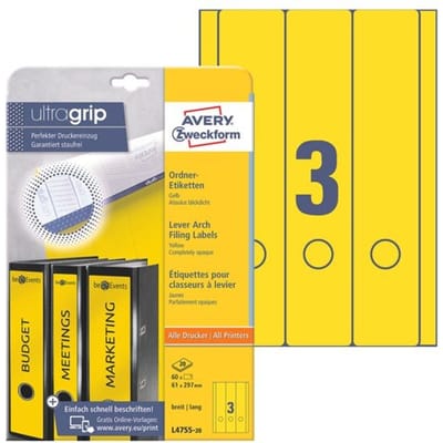 Avery Border Binder Labels, Yellow 61 x 297mm (20)