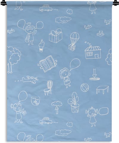 Wandkleed - Wanddoek - Patronen - Geboorte - Blauw - 90x120 cm - Wandtapijt
