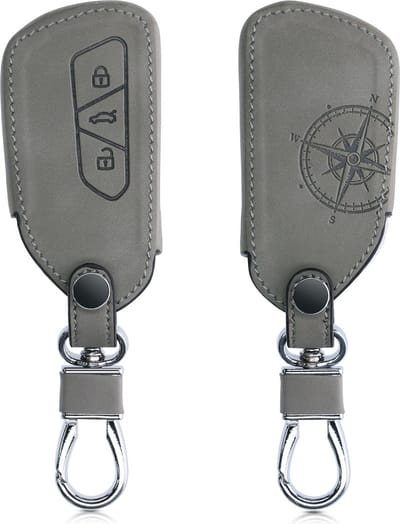 kwmobile autosleutelhoes geschikt voor VW Golf 8 3-knops autosleutel - beschermhoes van imitatieleer - Vintage Kompas design - grijs