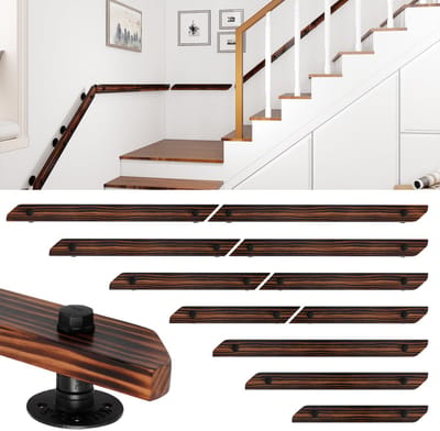 Houten trapleuning 80 cm - Vlak model - Massief grenenhout - Bruin houtnerf - Incl. montageaccessoires