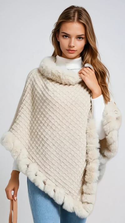 Dames Poncho - * - Beige - Nek cape - Elegant - Herfst & Winter - Fashion - Hoge Kraag - Sjaal Dames - One Size