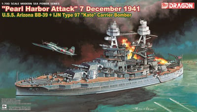 Dragon Modelbouwpakket Militaire voertuigen - 7127 U.S.S. Arizona BB-39 + IJN Type 97 -Kate- Carrier Bomber - -Pearl Harbor Attack- 7 december 1941 Plastic - 1:700 - Modelbouw