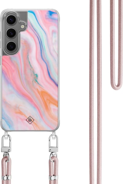 Casimoda® hoesje met koord - Geschikt voor Samsung S24 - Pink Glam - Afneembaar koord - TPU/polycarbonaat - Roze