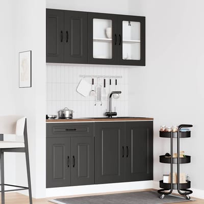 vidaXL - 4-delige - Keukenkastenset - Kalmar - bewerkt - hout - zwart