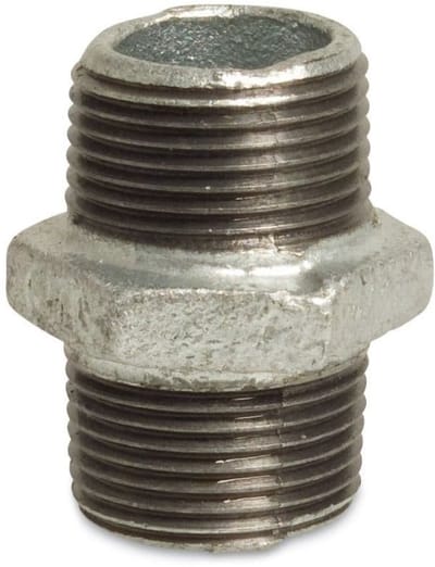 Draadfitting Tempergiet Dubbele Nippel 1/2", Verzinkt