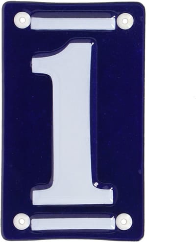 Best for Boots Huisnummer 1 - oudhollands - emaille - 7 x 12 cm - blauw/wit - nummer bordje