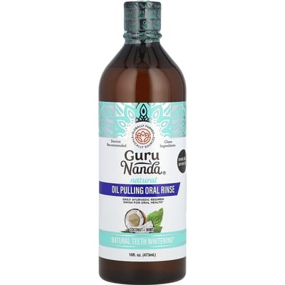 GuruNanda, Natuurlijk Olie Trekken Mondspoeling, Kokosnoot + Munt, 16 fl oz (473 ml) white