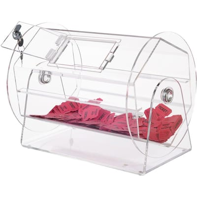 Tambour à Tirage au Sort en Acrylique, Contient 5000 Billets ou 200 Boules de Loterie, Cage de Tirage au Sort Professionnelle Tournante avec 2 Clés, Tournante Transparente pour Loterie