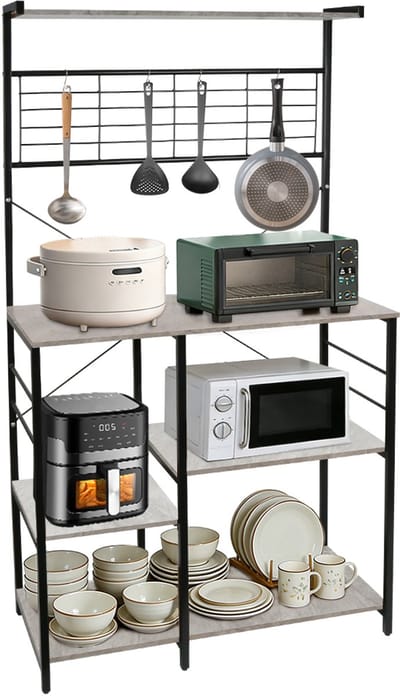 PIPIPOXER- Keukenkast – Keukenrek Staand – Magnetronkast – Apothekerskast – Organizer – Metaal – Hout – 90 x 40 x 168cm –Grijs