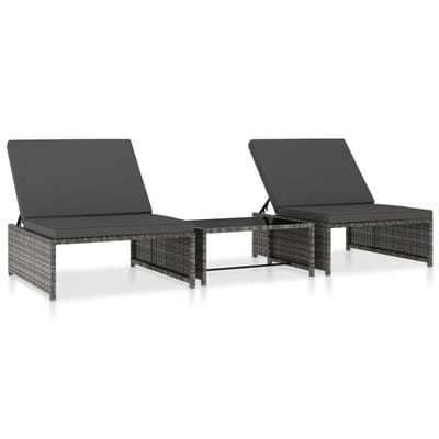 vidaXL - Tuinstoelen - 2 - st - verstelbaar - met - tafel - poly - rattan - grijs