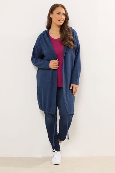 Yours Marineblauwe Geribbelde Zachte Cardigan Size 44