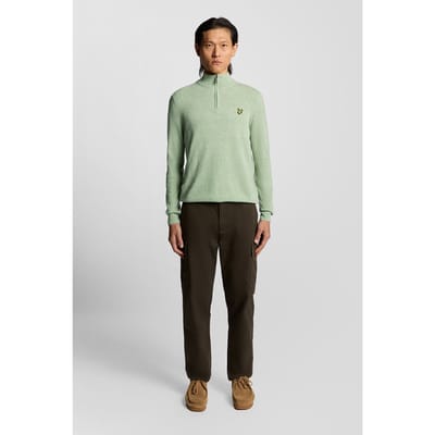 Lyle & Scott Lambswool Blend Quarter Zip Jumper Cold Mint Marl size S | Sweaters Outlet | Men | Cyan