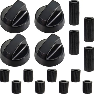 QTTVBTNA -Universele Fornuis Knoppen – 18 Adapterringen – Vervangingsknoppen voor Oven, Kookplaat & Keukenapparatuur – Zwart
