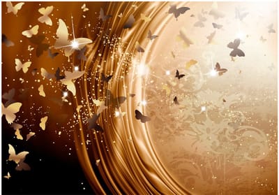 Fotobehangkoning - Behang - Vliesbehang - Fotobehang Vlinder Luxe - Golden Path - 300 x 210 cm