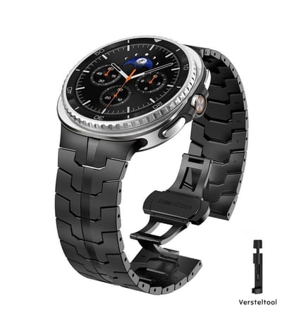 DrPhone Titanium Pro Strap – Metalen Horlogeband – Compatibel voor Samsung Galaxy Watch Ultra 47mm - RVS & Titanium – Butterfly Sluiting – Verstelbaar – Zwart