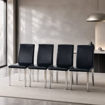 Eetkamerstoelen - Set Van 4 - PU Leer - Gestoffeerde eetkamerstoel - Eetkamerstoel - Met rugleuning - Eettafelstoel - Eetkamerstoelen - Stoel - Moderne stijl - Zwart, zilver