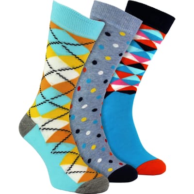 HS by Happy Socks - Heren 3-pack Klassieke Ruitpatroon Dress Socks - Ruit (Lichtblauw)