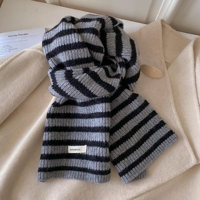 Écharpe chaude d'hiver à rayures en laine pour femmes Mode Tricot Châle Wrap Épais Écharpe Pashmina Pour Dames One Size gray