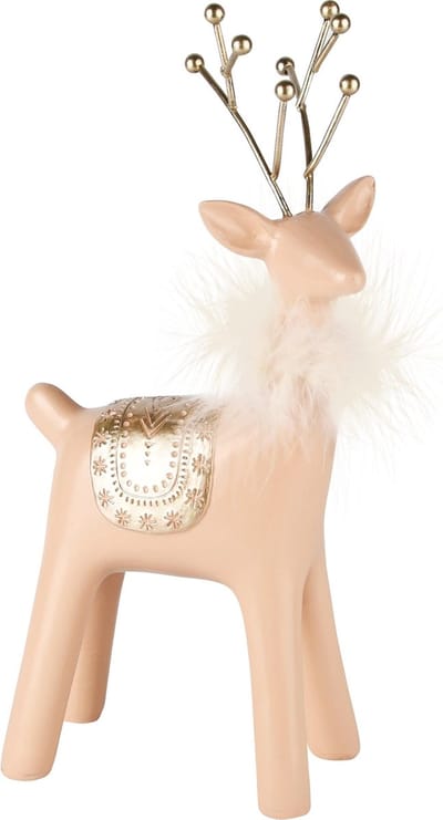 Dekoratief | Rendier staand m/pluimenkraag, roze/goud, resina, 14x9x28cm | A245918