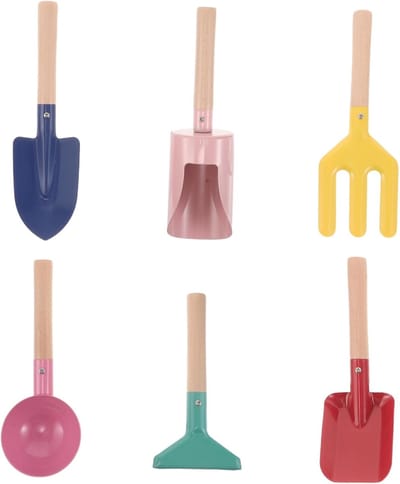 Kindertuingereedschap Set - Buitenspeelgoed Zomer - Spelen en Ontdekken - Stevige Houten Handgrepen - Diverse Maten - Multicolor