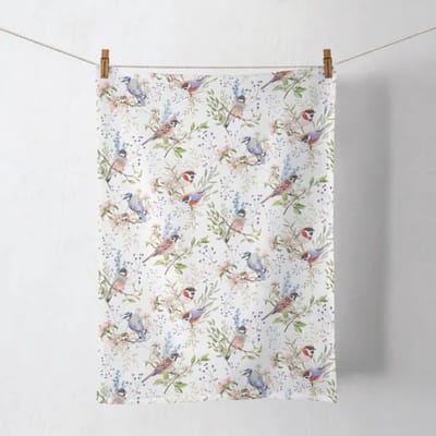 Ambiente Theedoek Busy Birds – 100% Katoen – 50x70 cm – Keukendoek met Vogelprint – Naturel/Multicolor