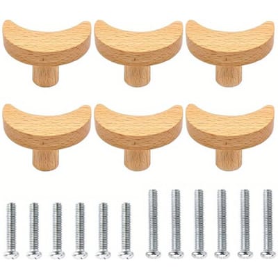 6 boutons de commode bohèmes, boutons de tiroir en hêtre, projets de bricolage pour la maison pour placards, tiroirs, armoires avec vis 6-Pack marron