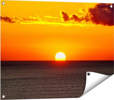 Gards Tuinposter Oranje Zonsondergang in de Oceaan - 80x60 cm - Tuindoek - Tuindecoratie - Wanddecoratie buiten - Tuinschilderij