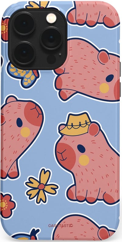 Casetastic Hoesje Geschikt voor Apple iPhone 14 Pro Max Magsafe - Stijlvolle Beschermende Duo-layer Case - Capibara geluk
