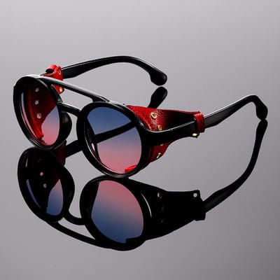 Steampunk Zonnebril Mannen Vrouwen Vintage Leer Rond Bril UV400 Bescherming Mode Zonnebrillen Designer Merk gray