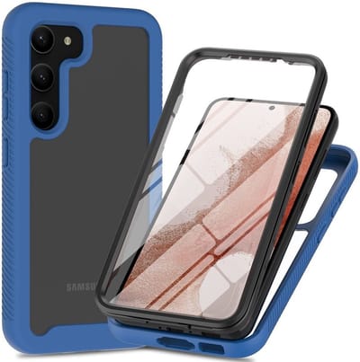 Hoesje Geschikt voor Samsung Galaxy S23 | Met ingebouwde screenprotector | Full Protect valbescherming | Doorzichtig / Blauw