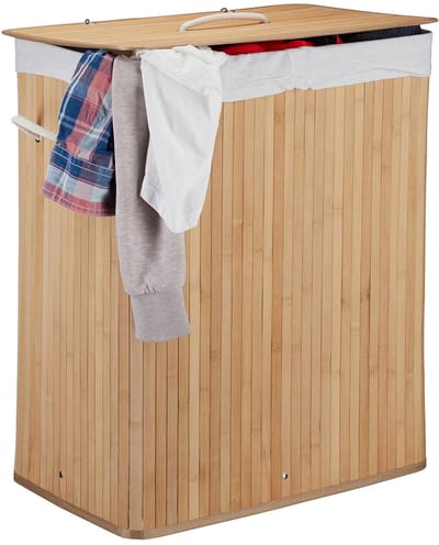 Wasmand met 2 vakken - 95 liter opslag - Bamboehout - Ruimtebesparend
