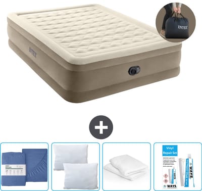 Intex Luchtbed - 2-Persoons - 152 x 203 x 46 cm - Beige - Inclusief pomp - Hoeslaken - Kussen - Reparatieset en Kussenbeschermer