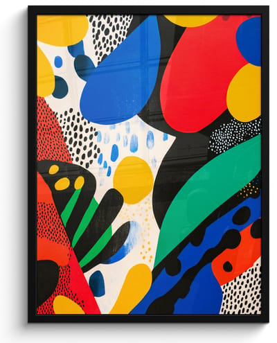 Poster in lijst - Fotolijst 50x70 cm - Posters - Abstract - Planten - Vormen - Kleurrijk - Posterlijst zwart - Decoratie - Wanddecoratie woonkamer - Muurdecoratie slaapkamer