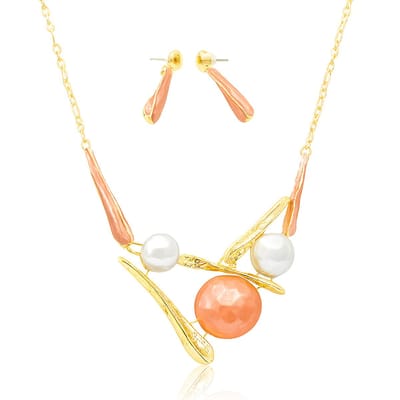Rood Blauw Gouden Milieuvriendelijke Legering Ketting en Oorbellen Set – Bal en Staaf Ontwerp
