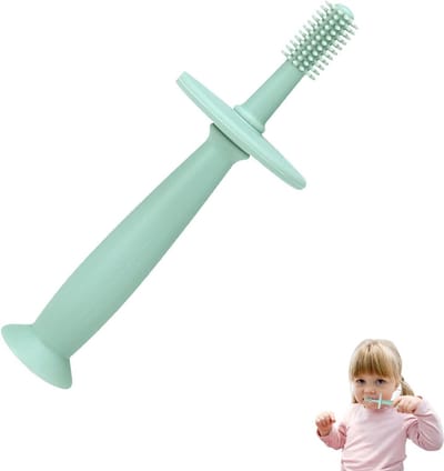Baby Tandenborstel - Bijtring Tandenborstel - Tanden Poetsen - 360 Graden Borstelkop - 17 cm - Blauw