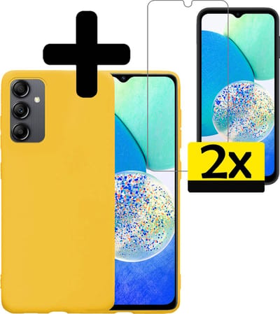 Hoesje - Met 2x Screenprotector - Geschikt voor Samsung Galaxy A14 - Sterk & Shockproof - Back Cover - Siliconen Case - Telefoon Hoes - Telefoonhoesjes - Geel