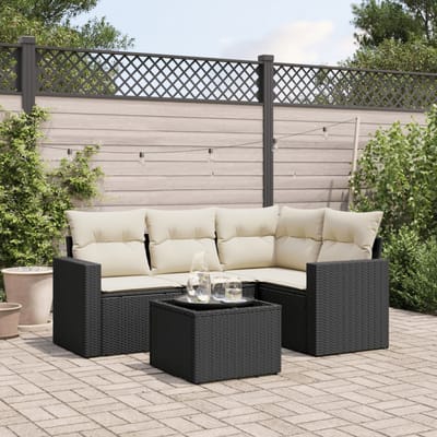 vidaXL - 5-delige - Loungeset - met - kussens - poly - rattan - zwart