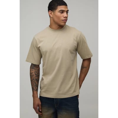 Regular Fit Heren T-shirt Met Geborduurd Script | Stone | Size XS