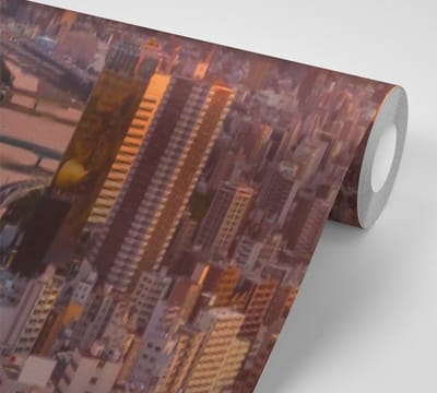 Kleurrijke scene van de skyline van Tokio bij zonsopkomst - Fotobehang (in banen) - 350 x 260 cm