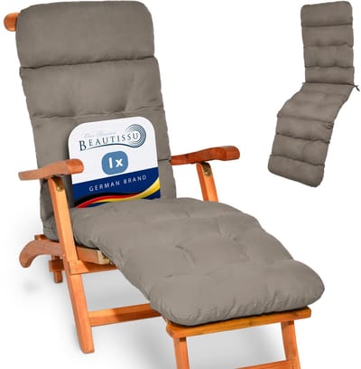 Beautissu Flair DC Deckchair Kussen 200x50x8 cm Taupe – Ligstoelkussen