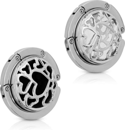 kwmobile Tassenhaken voor tafel - Set van 2 Draagbare tashangers - Opvouwbare tassenhangers voor tafel - Met leuk design - In zwart / wit / zilver