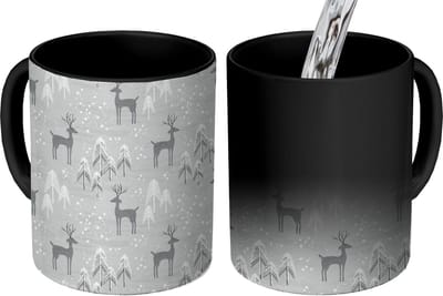 Magische Mok - Foto op Warmte Mokken - Koffiemok - Patronen - Hert - Winter - Magic Mok - Beker - 350 ML - Theemok