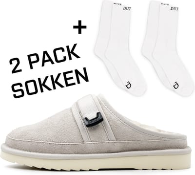 Dutch'D ® - Luxe pantoffel - Sloffen - Designer - Ease Mule Grijs Cream - Maat 37 - Echt wol! - Heerlijk warm - Ook voor buiten