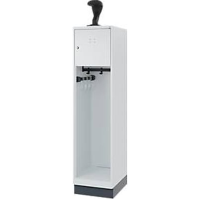 Brandweerkluis C+P Evolo Youngster, 1 vak, met helmhouder, met sokkel, B 400 x D 500 x H 1630 mm, RAL 7035 lichtgrijs/RAL 7016 antracietgrijs