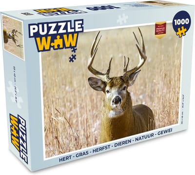 Puzzel Hert - Gras - Herfst - Dieren - Natuur - Gewei - Legpuzzel - Puzzel 1000 stukjes volwassenen