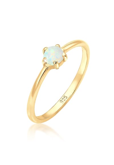 Elli - Ring - Dames Band Basis Geo met Synthetische Opaal in 925 Sterling Zilver - Dames