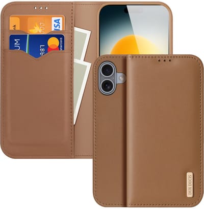 Dux Ducis Hoesje - Geschikt voor iPhone 17 Hoesje - Dux Ducis Hivo - Genuine Leather Book Case - Bruin