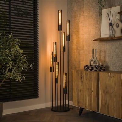 PS-Collection Tube Getrapte 7L Vloerlamp - 35x35x186cm - Zwart - Metaal - vloerlampen woonkamer, vloerlamp zwart, vloerlamp industrieel, vloer lamp, vloerlampen landelijk, staande lampen woonkamer, staande lampen, staande lamp industrieel