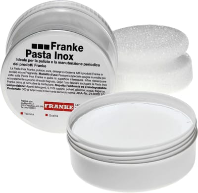 Franke Kitchen Care Pasta Inox - RVS polijstpasta met spons - 300 gram - Reiniger en polish - voor roestvrijstaal spoelbak keuken afzuigkap polisher