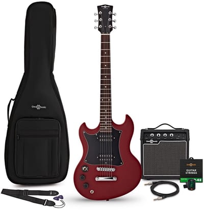 Brooklyn Linkshandige Elektrische Gitaar + 15 W Versterkerpakket, Rood